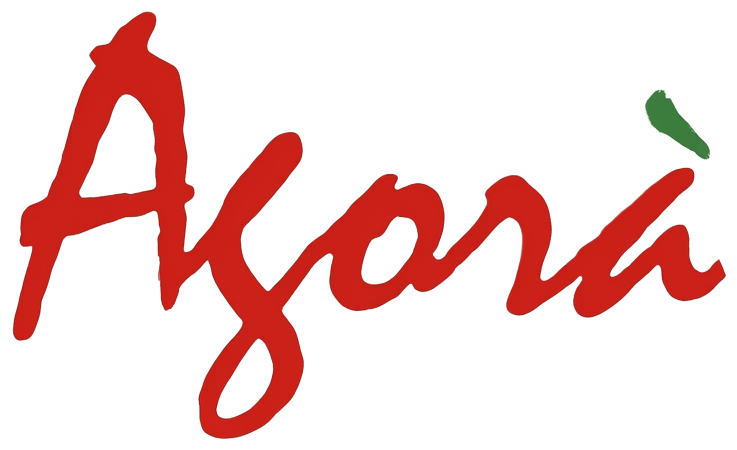 Logo Pizzeria Agorà, scritta rossa dell'insegna